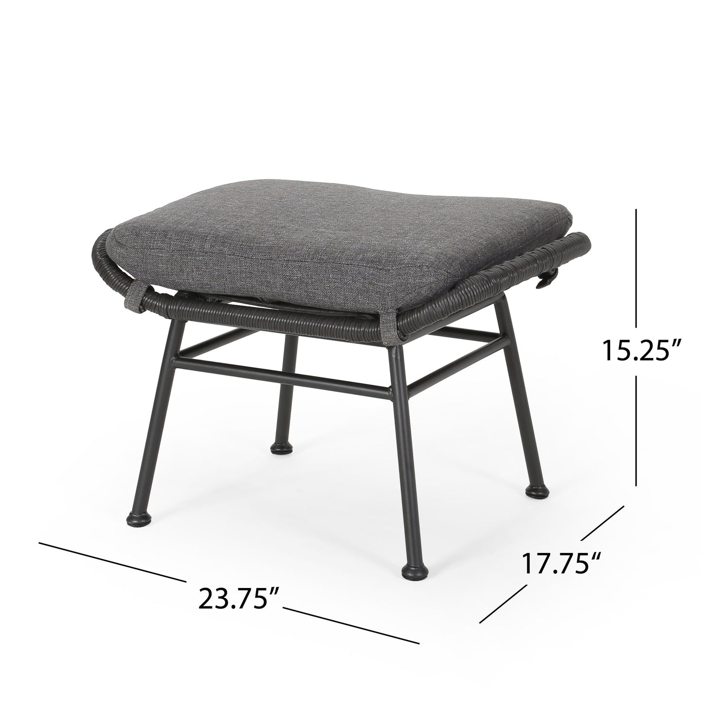 Outdoor Modern Boho Wicker Ottoman With Cushions (Set of 2) - Gray
