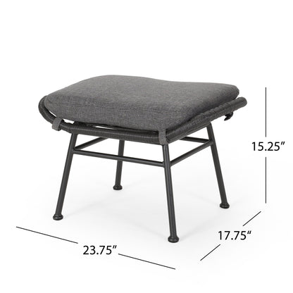 Outdoor Modern Boho Wicker Ottoman With Cushions (Set of 2) - Gray