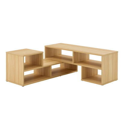 2 Piece Cube TV Stand And L Shaped Entertainment Center With Open Storage And 2 Shelves - Burly Wood
