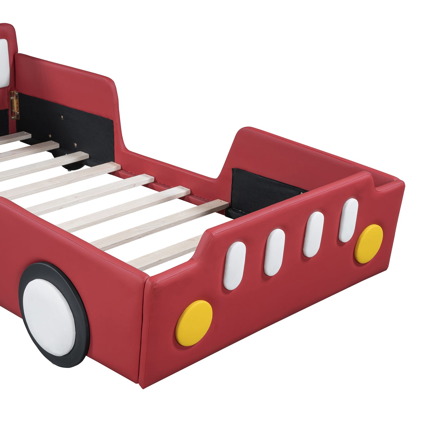 Twin Size Race Car Shaped Platform Bed & Wheels - Red