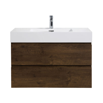 Alice - 36" Bathroom Vanity With Sink, Large Storage Wall Mounted Floating Bathroom Vanity For Modern Bathroom, One-Piece Sink Basin Without Drain And Faucet - White / Walnut