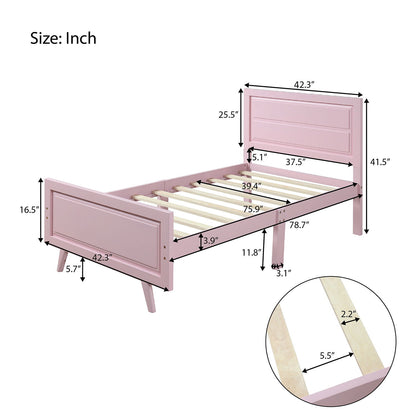 Twin Platform Bed Frame Mattress Foundation With Headboard And Slat Support - Pink