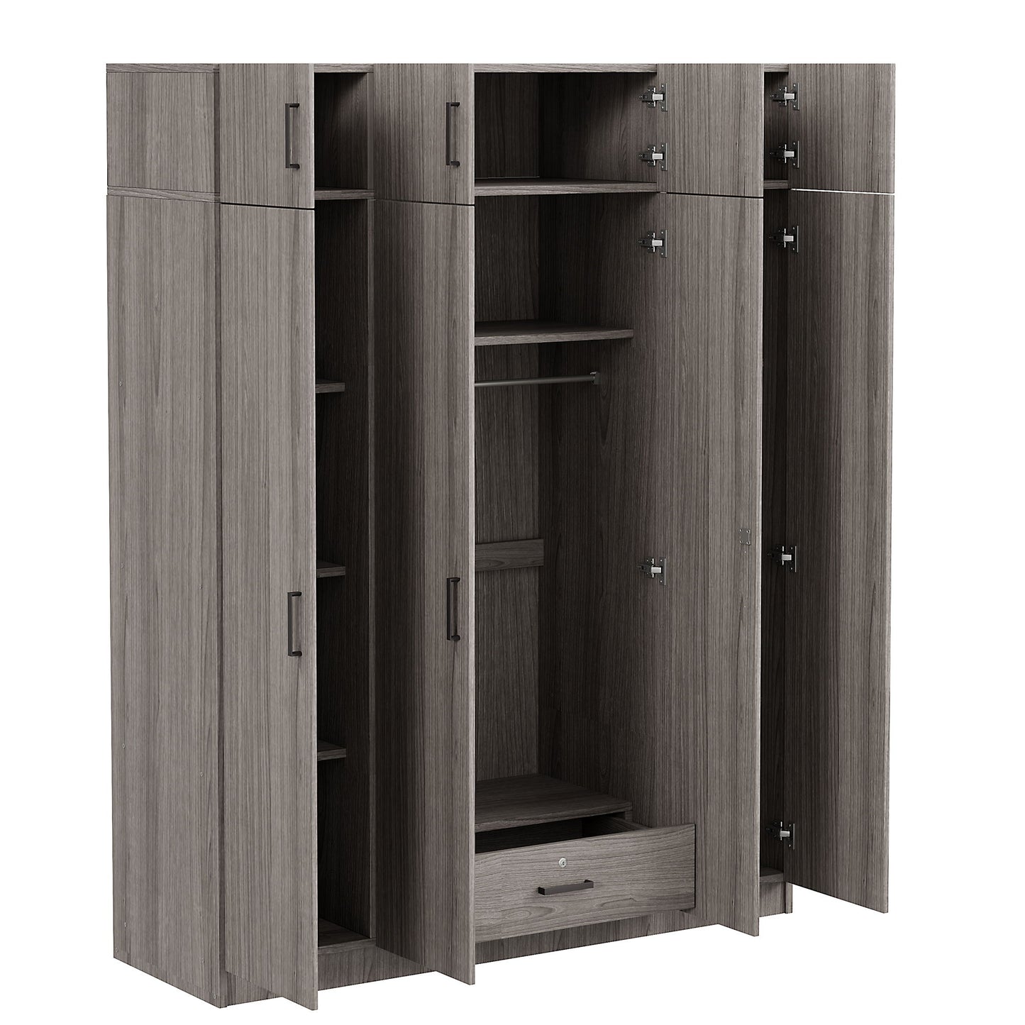 Contemporary 4 Door Wardrobe With 1 Drawer And Top Cabinet - Gray