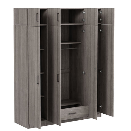 Contemporary 4 Door Wardrobe With 1 Drawer And Top Cabinet - Gray