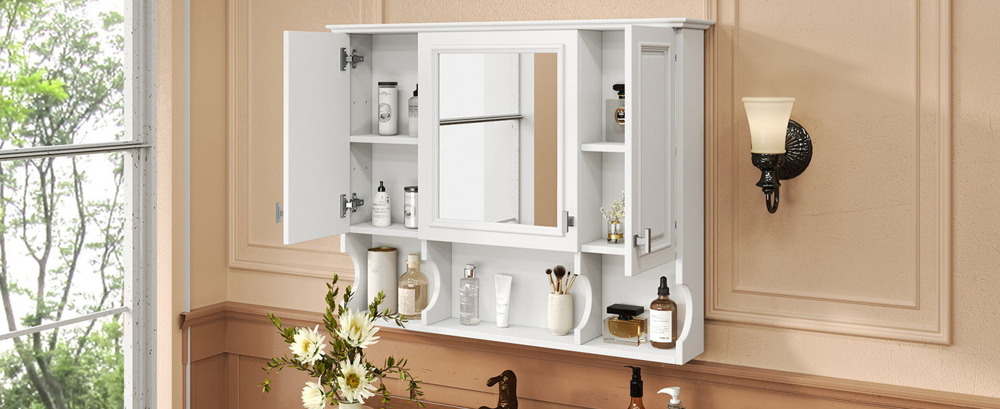 Wall Mounted Bathroom Medicine Cabinet, Modern Bathroom Wall Cabinet With Mirror, Mirror Cabinet With Open Shelves - White