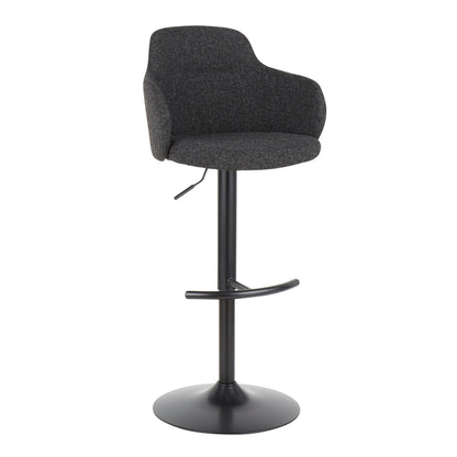 Boyne - Industrial Upholstered Adjustable Barstool With Swivel With Rounded T Footrest (Set of 3) - Black / Dark Gray