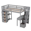 Twin Size Loft Bed With Storage Drawers, Desk And Stairs With Shelves - Gray
