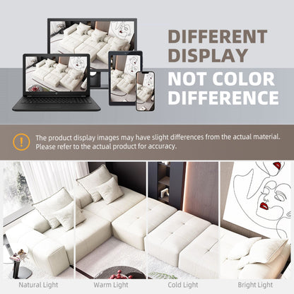 Modern Oversized Modular Sectional Sofa, Sparkling Chenille Fabric Soft Cushion Sofa With 6 Pillows, 6 Pieces Diy Combination Tufted Sofa, No Assembly Required - Beige