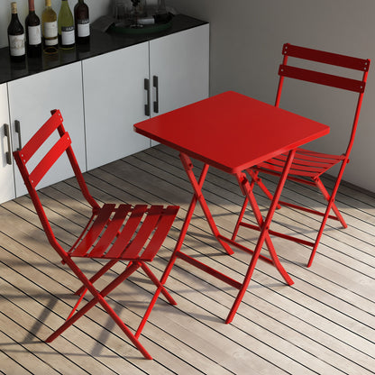 3 Piece Patio Bistro Set Of Foldable Square Table And Chairs - Red