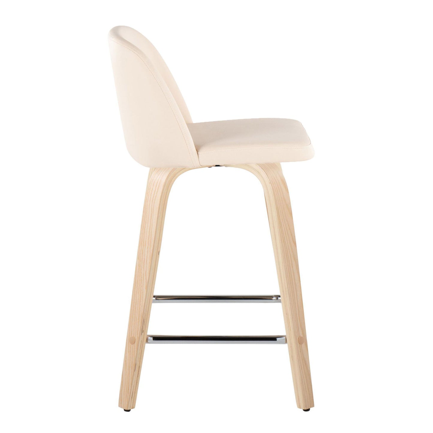 Toriano - Contemporary Fixed Height Counter Stool / Swivel And Square Footrest (Set of 2) - Natural / Cream