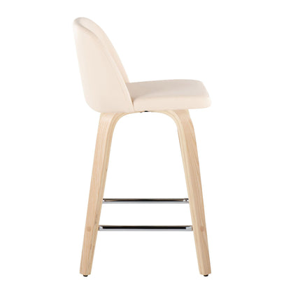 Toriano - Contemporary Fixed Height Counter Stool / Swivel And Square Footrest (Set of 2) - Natural / Cream