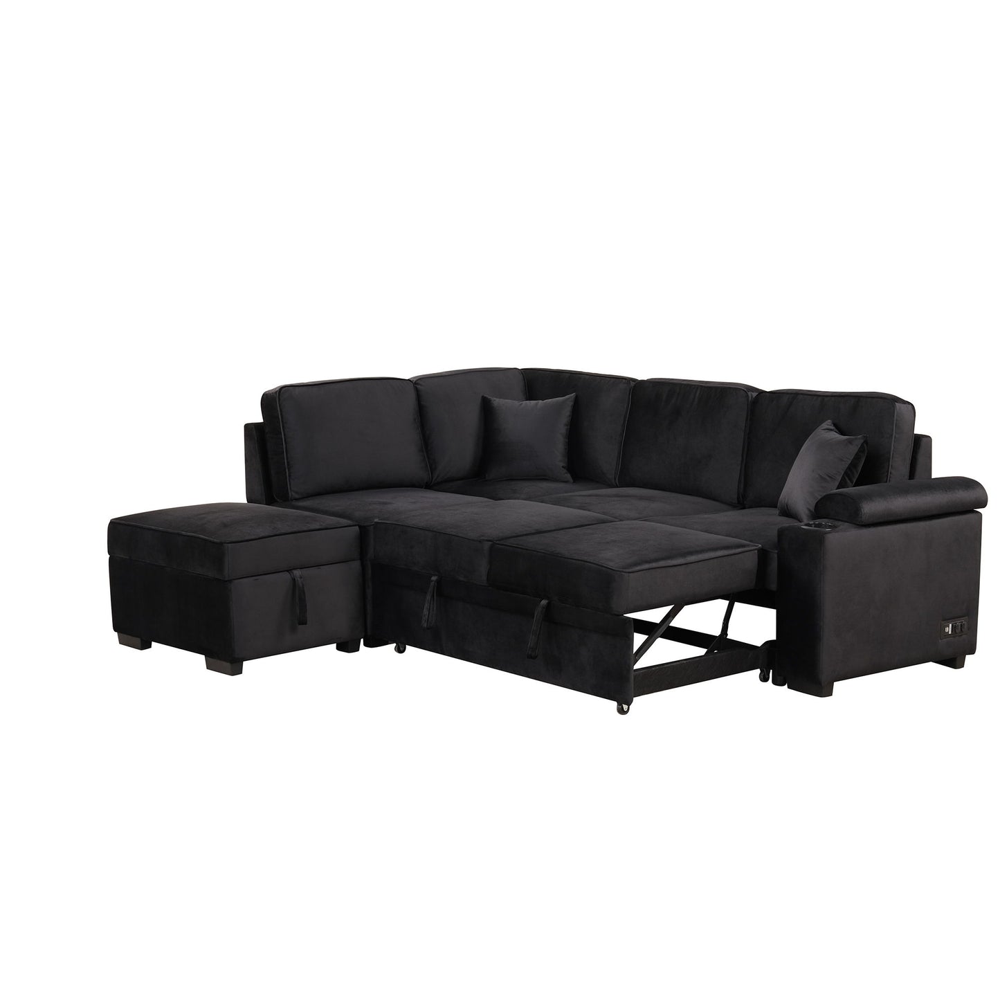 Sleeper Sofa Bed, 2 In 1 Pull Out Sofa Bed L-Shape Couch With Storage Ottoman For Living Room, Bedroom Couch And Small Apartment - Black