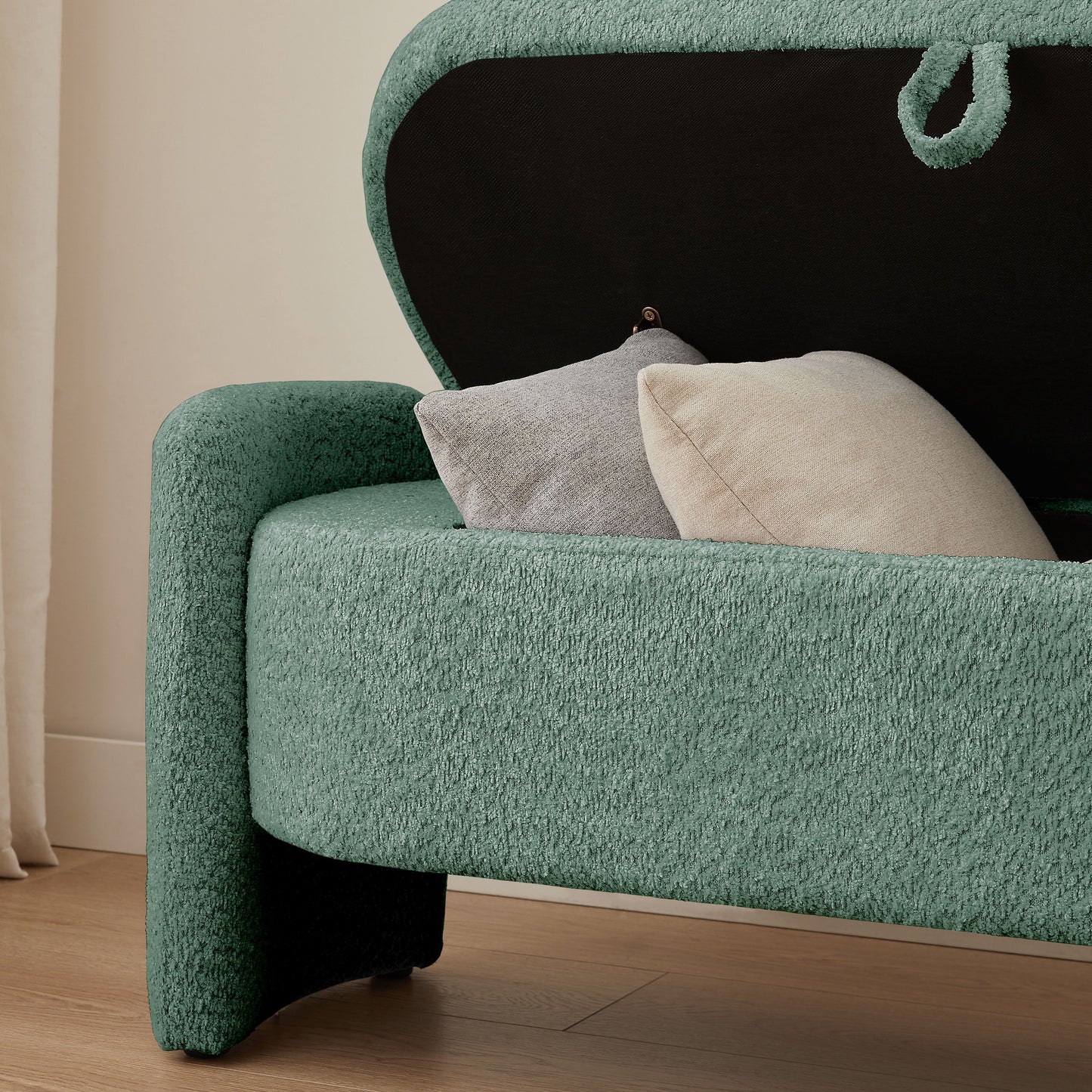 Ottoman Oval Storage Bench, 3D Lamb Fleece Bench With Large Storage Space For The Living Room, Entryway And Bedroom - Green