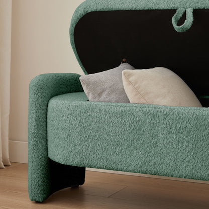 Ottoman Oval Storage Bench, 3D Lamb Fleece Bench With Large Storage Space For The Living Room, Entryway And Bedroom - Green