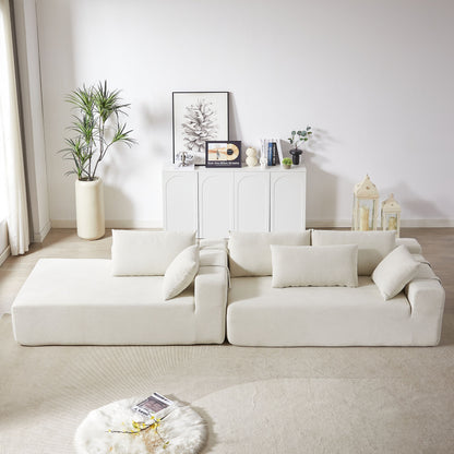 Modern Chenille Upholstered Sectional Sofa Couch Set, Modular L Shaped Sectional Living Room Sofa Set With 6 Pillows, Free Combination - Beige