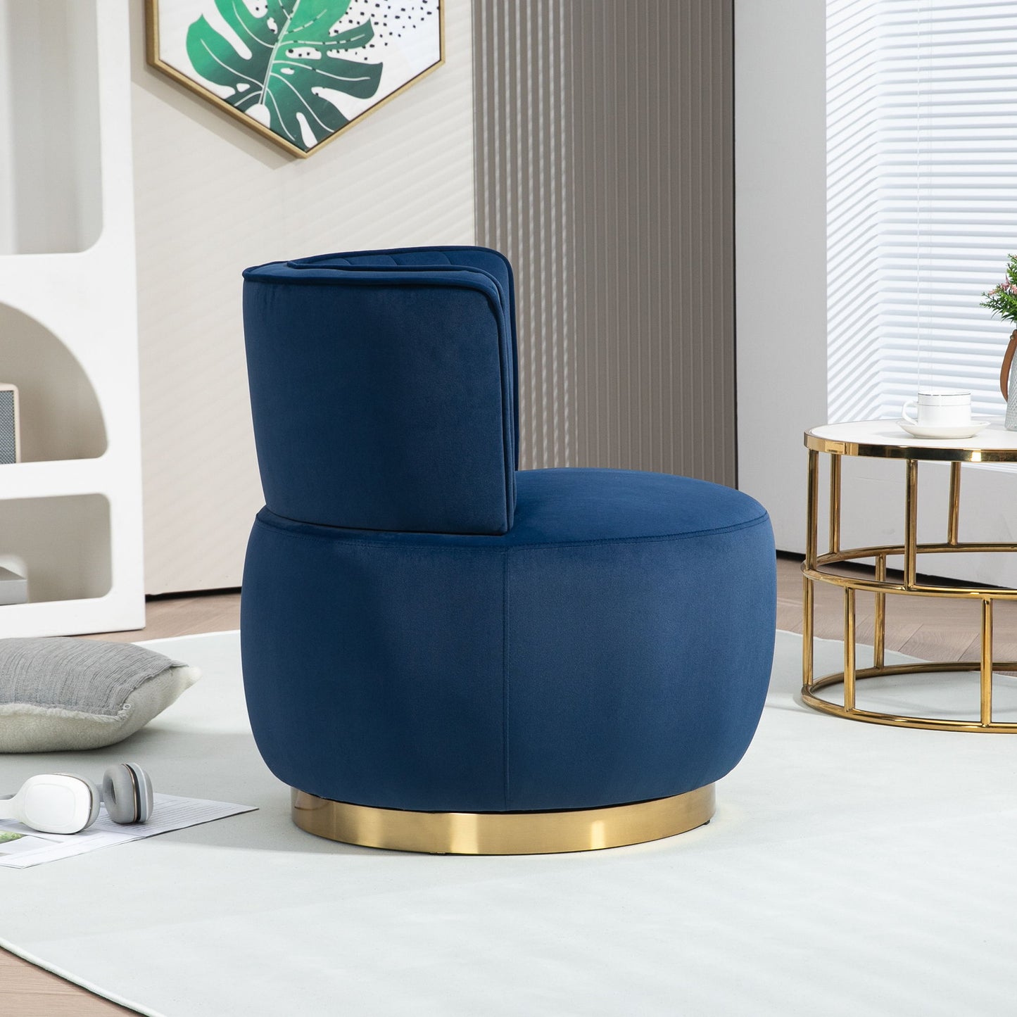 Coolmore - Swivel Barrel Chair, 360 Degree Swivel Accent Sofa Chair With Soft Velvet - Navy
