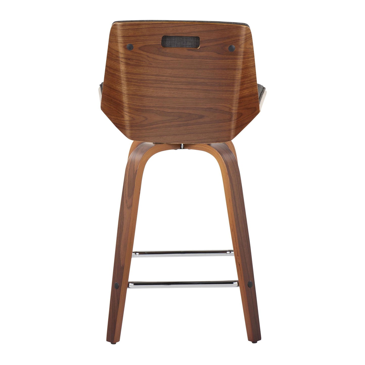 Corazza - Mid-Century Modern Fixed Height Counter Stool With Swivel With Square Footrest (Set of 2) - Walnut / Charcoal