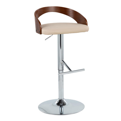 Grotto - Mid-Century Modern Adjustable Height Barstool With Swivel With Straight T Footrest (Set of 2) - Chrome / Walnut / Cream