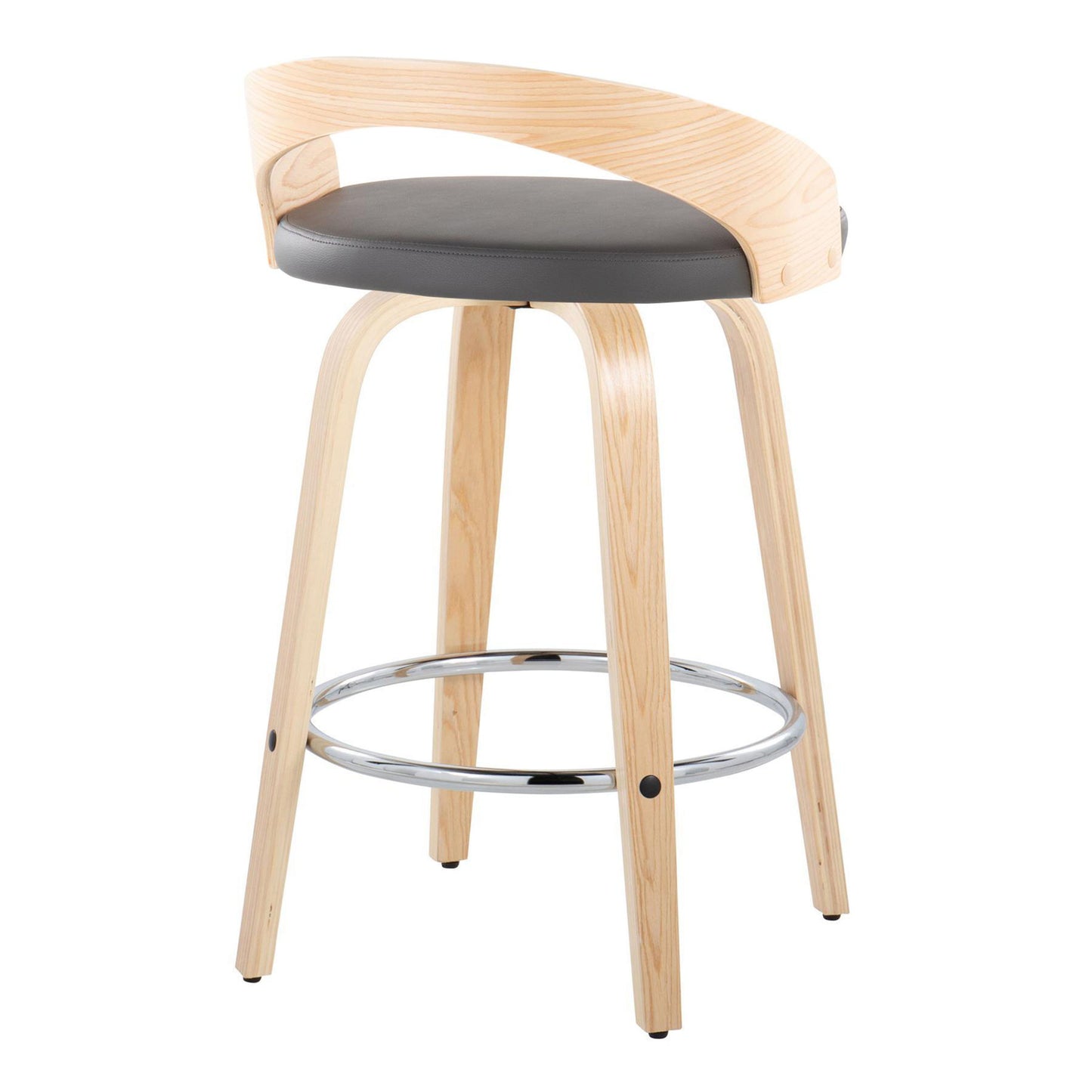 Grotto - Contemporary Fixed Height Counter Stool With Swivel With Round Footrest (Set of 2) - Natural / Gray
