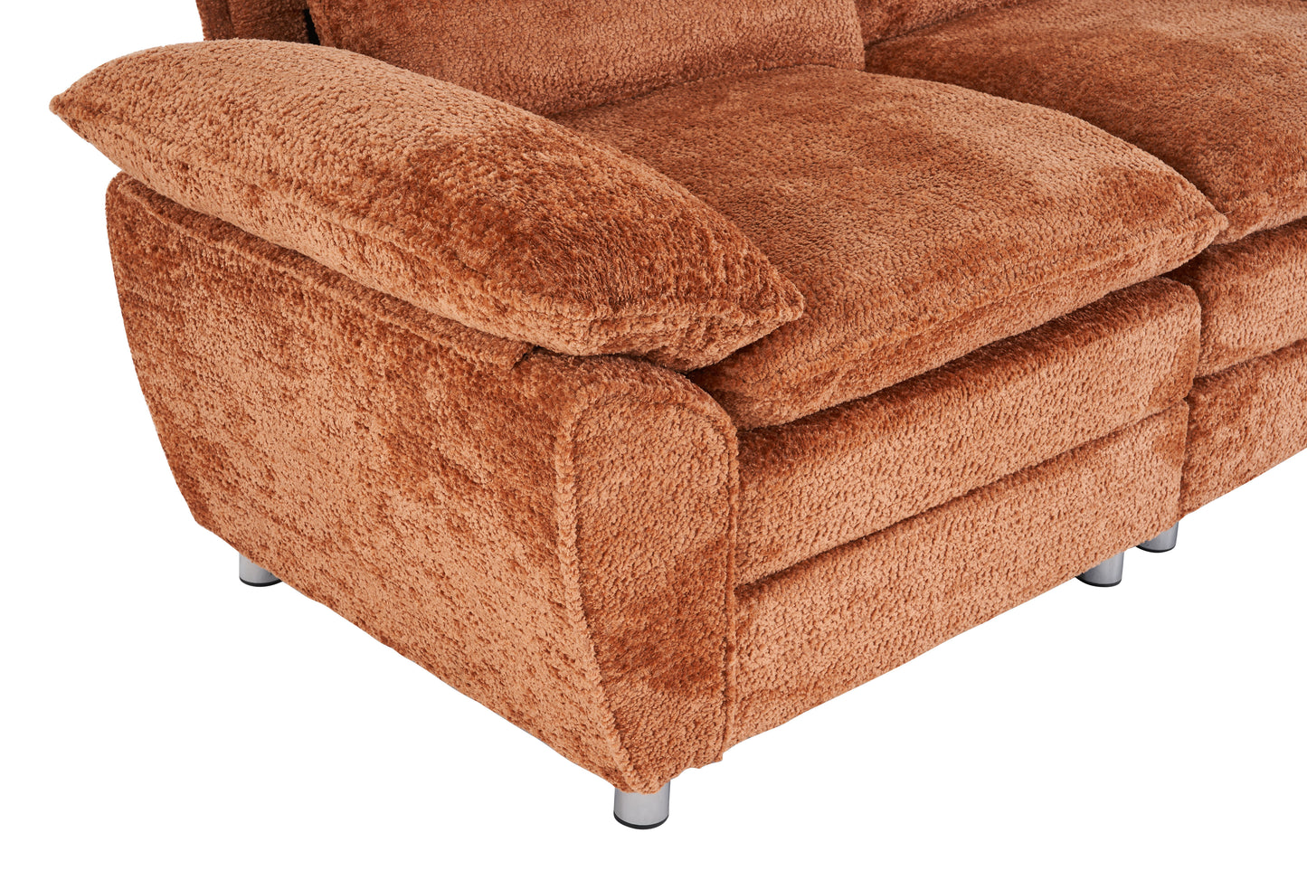 Modern Deep 3 Seat Sofa Couch With Ottoman, Polyester Sofa Sleeper Comfy Upholstered Furniture For Living Room - Orange