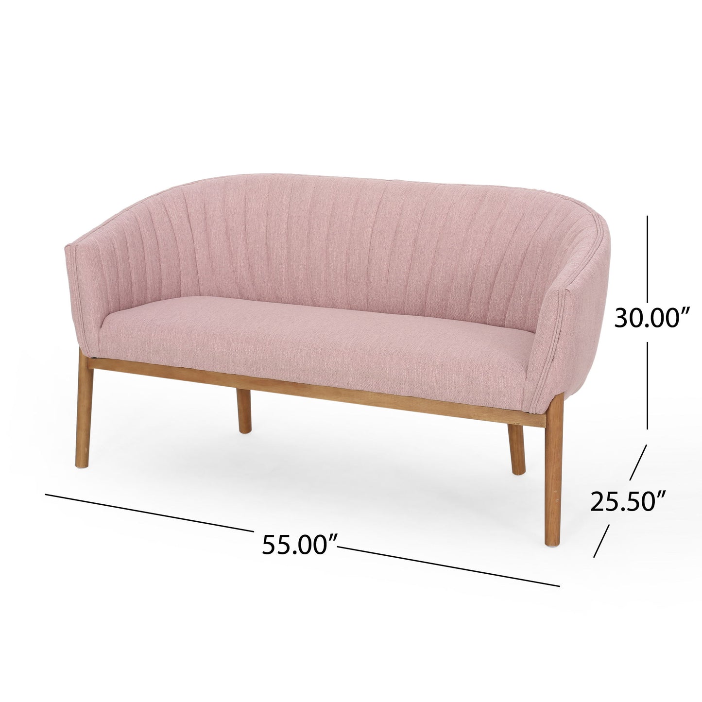 Mid Century Modern Loveseat With Channel Stitched Backrest - Blush
