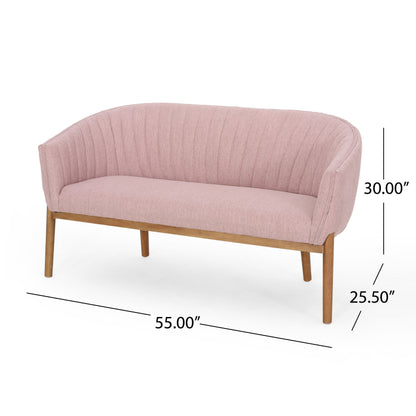 Mid Century Modern Loveseat With Channel Stitched Backrest - Blush