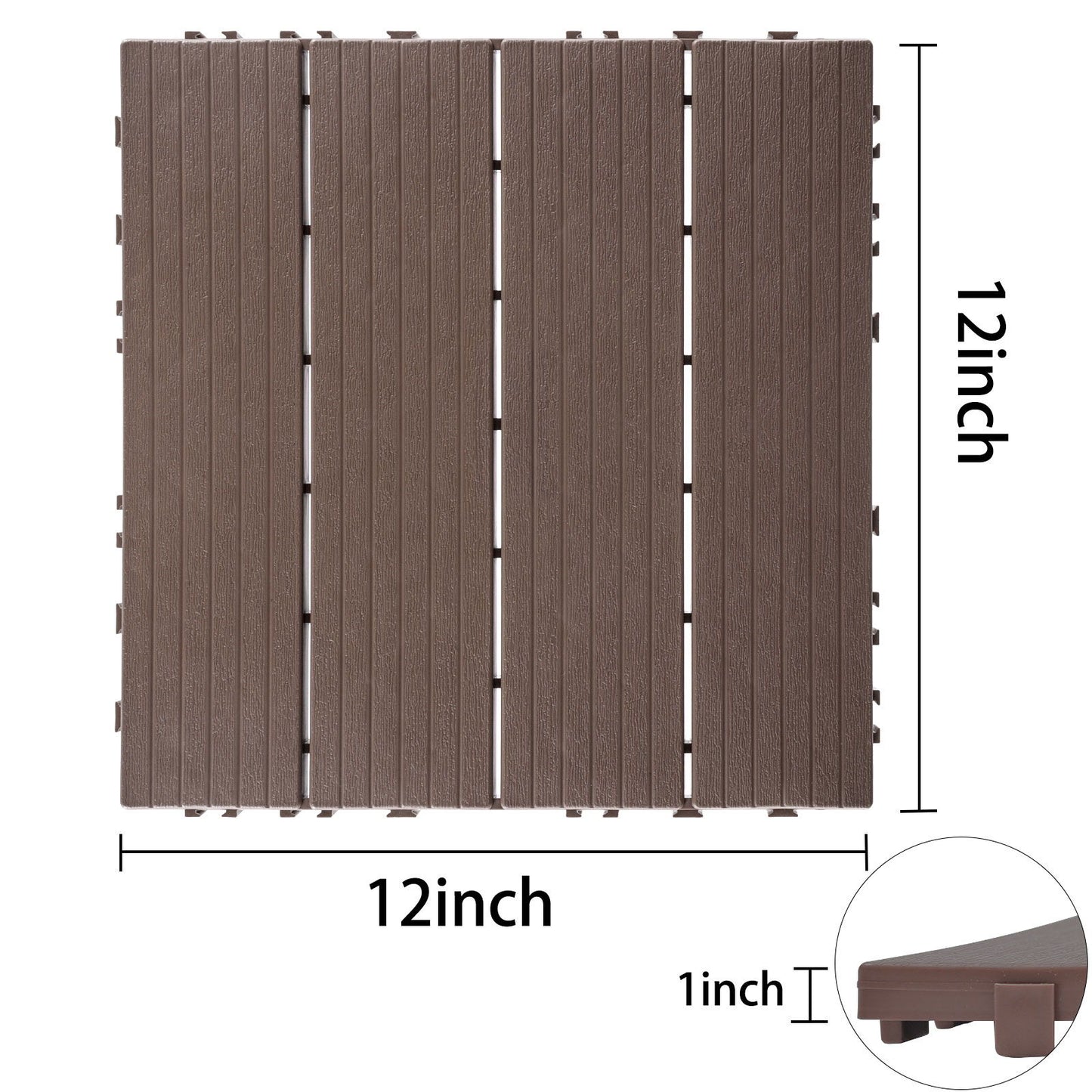 Plastic Interlocking Deck Tiles, Patio Flooring Outdoor Waterproof All Weather Use For Garden Poolside Front / Back Yard (Set of 44) - Light Coffee Color