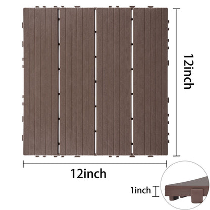 Plastic Interlocking Deck Tiles, Patio Flooring Outdoor Waterproof All Weather Use For Garden Poolside Front / Back Yard (Set of 44) - Light Coffee Color