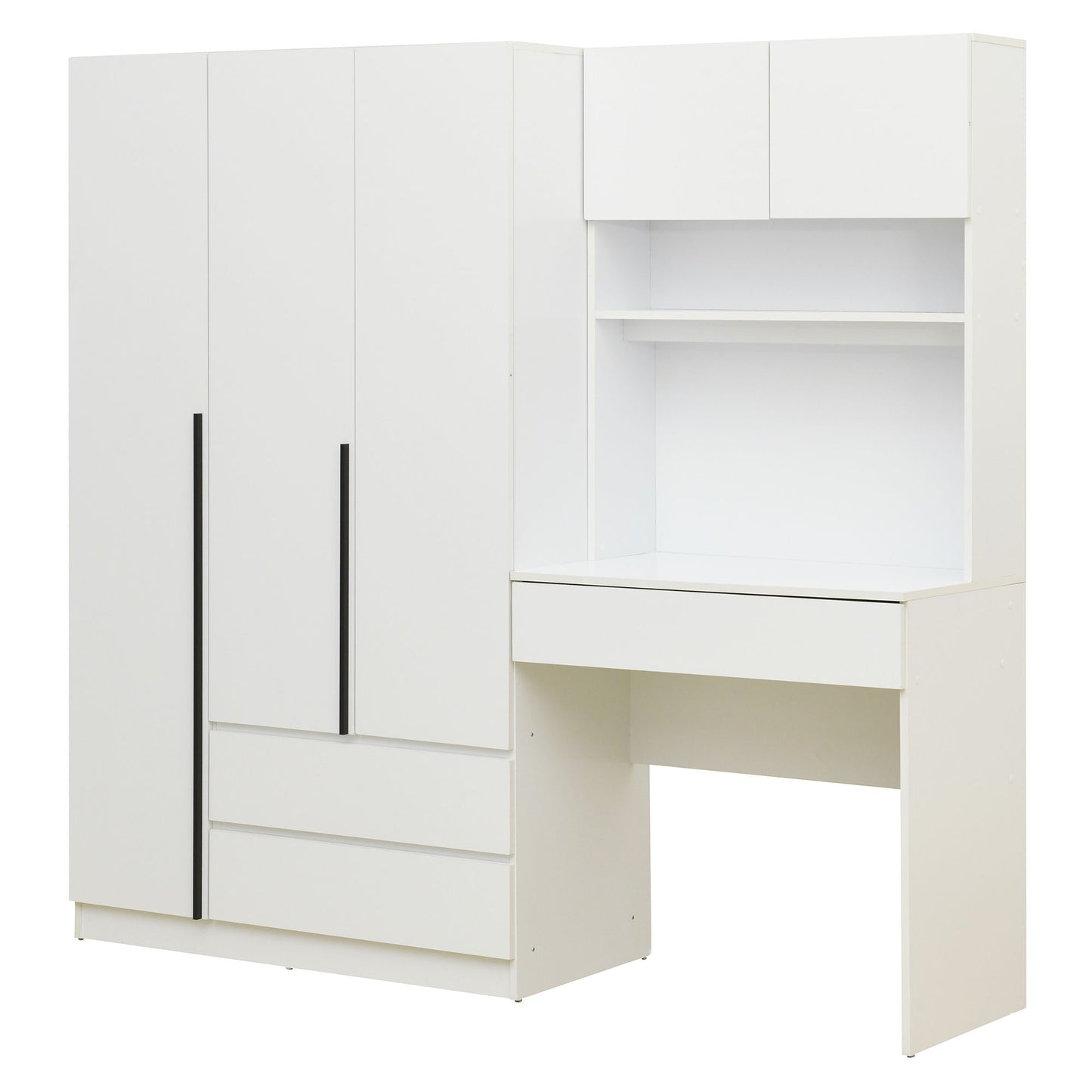 3 Door Storage Desk Wardrobe For Bedroom With Shelves And 3 Drawers - White