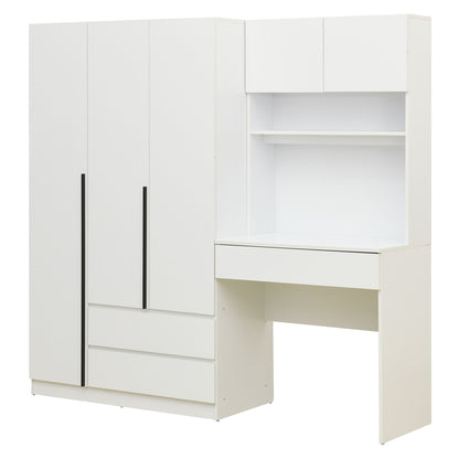 3 Door Storage Desk Wardrobe For Bedroom With Shelves And 3 Drawers - White