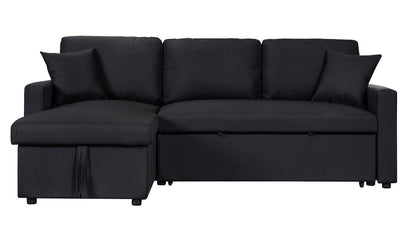 Paisley - Linen Fabric Reversible Sleeper Sectional Sofa With Storage Chaise - Black