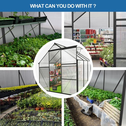 6X8 Ft Polycarbonate Greenhouse Raised Base And Anchor Aluminum Heavy Duty Walk-In Greenhouses For Outdoor Backyard In All Season - Black
