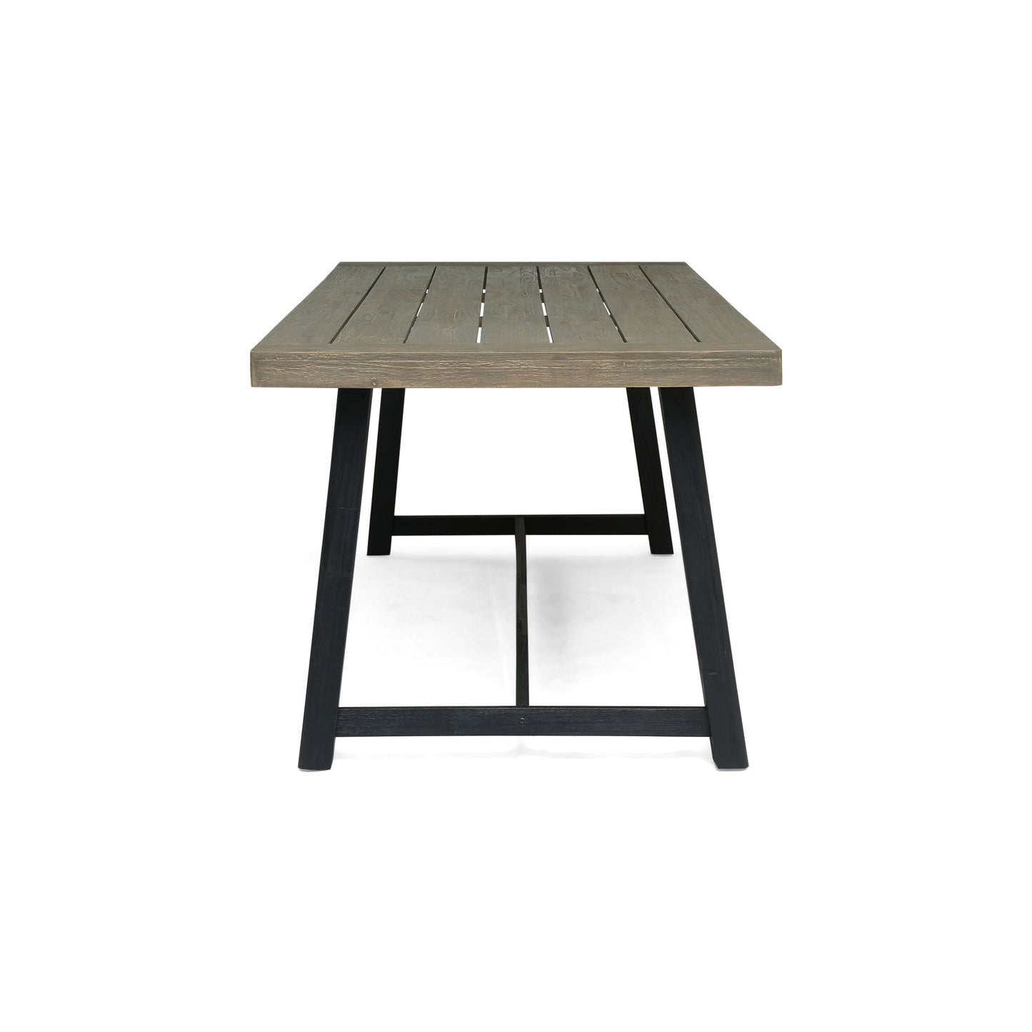 Modern Outdoor Dining Set 7 Pieces With Acacia Wood Table And Iron Chairs - Gray / Black