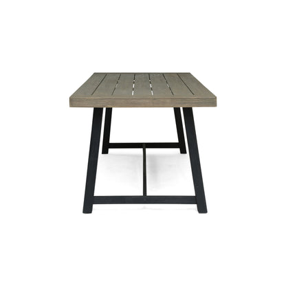 Modern Outdoor Dining Set 7 Pieces With Acacia Wood Table And Iron Chairs - Gray / Black