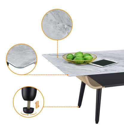 Landon - Coffee Table With Glass Marble Texture Top And Bent Wood Design - Gray