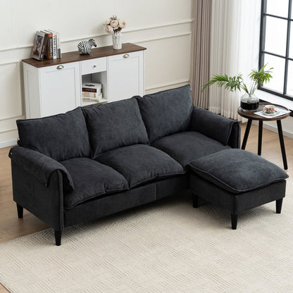 Convertible Combination Sofa, Sofa L Shaped, Sofa With Footstools With Storage Sofa For Living Room, Living Room 3 Seater Combination Sofa - Gray