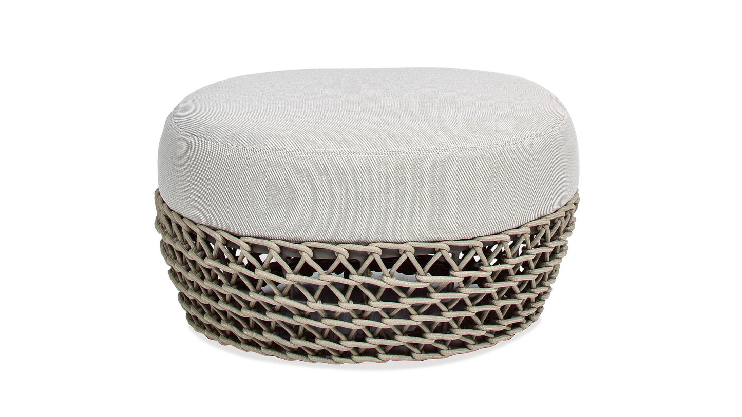Willow - Round Upholstered Patio Ottoman - Beige