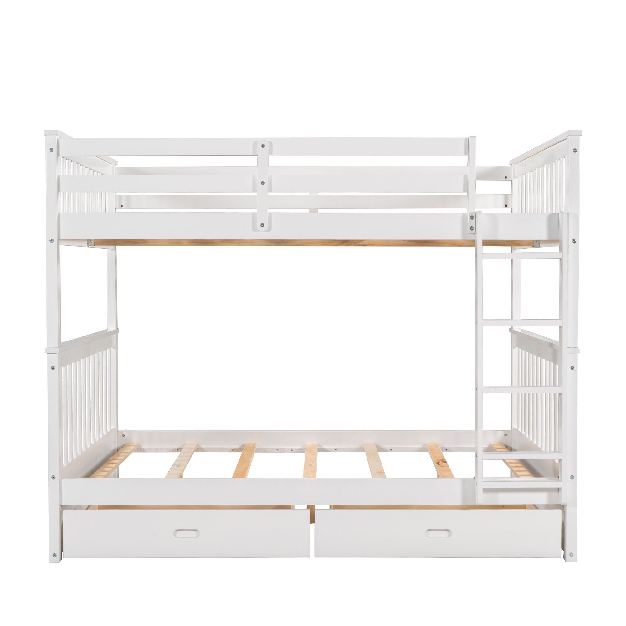 Full Over Full Bunk Bed With Ladders And 2 Storage Drawers - White