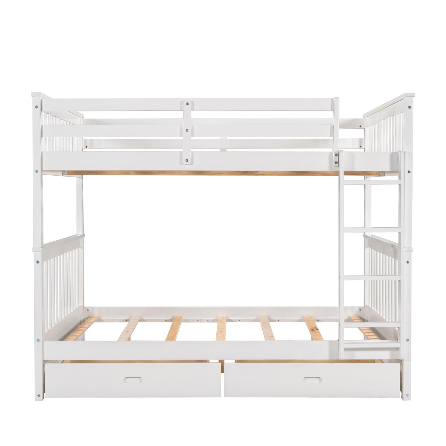 Full Over Full Bunk Bed With Ladders And 2 Storage Drawers - White