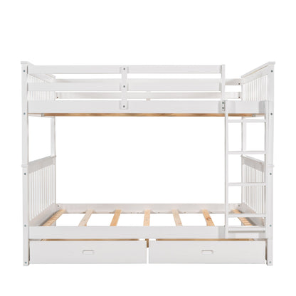 Full Over Full Bunk Bed With Ladders And 2 Storage Drawers - White