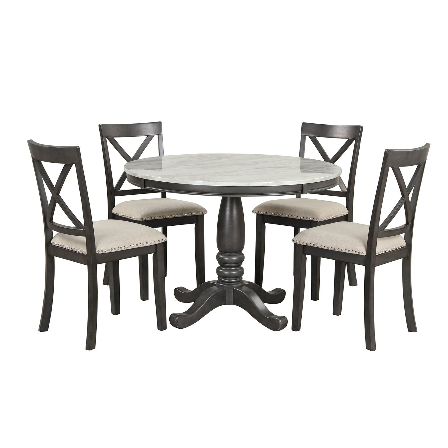 5 Pieces Dining Table And Chairs Set For 4 Persons, Kitchen Room Solid Wood Table With 4 Chairs - Gray