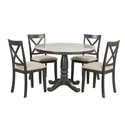 5 Pieces Dining Table And Chairs Set For 4 Persons, Kitchen Room Solid Wood Table With 4 Chairs - Gray