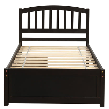 Twin Platform Storage Bed Frame With Two Drawers And Headboard - Espresso
