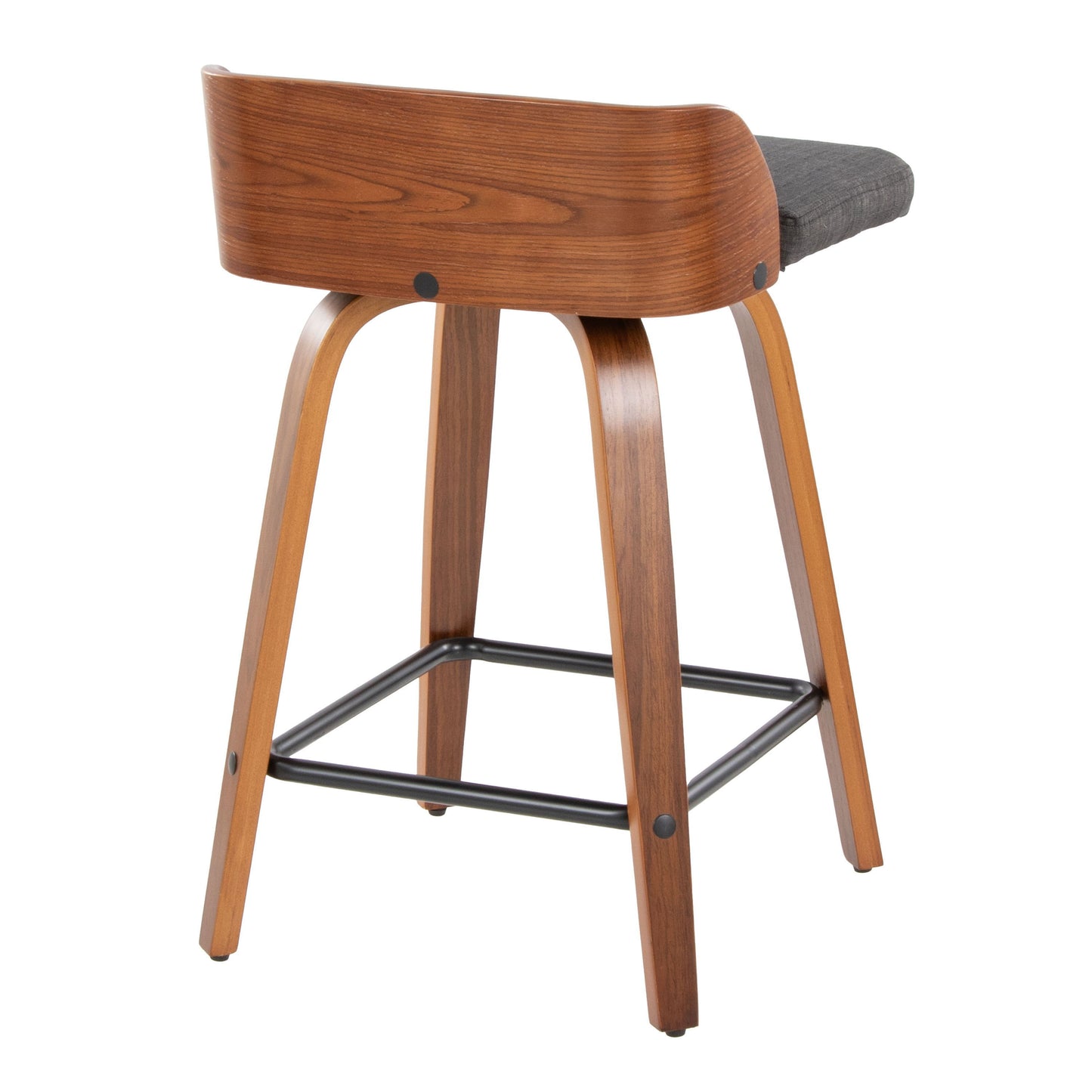 Maya - Mid-Century Modern Fixed Height Counter Stool & Swivel And Square Footrest (Set of 2) - Walnut / Charcoal