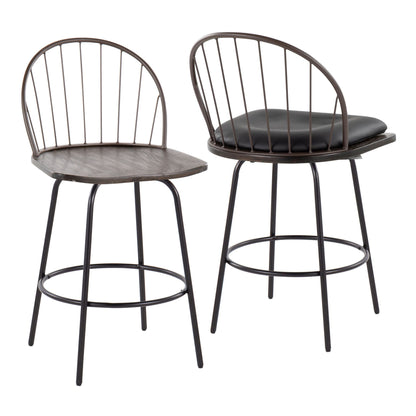 Riley - Claire Farmhouse Fixed Height Counter Stool With Swivel With Round Footrest (Set of 2) - Black / Bronze / Walnut / Brown