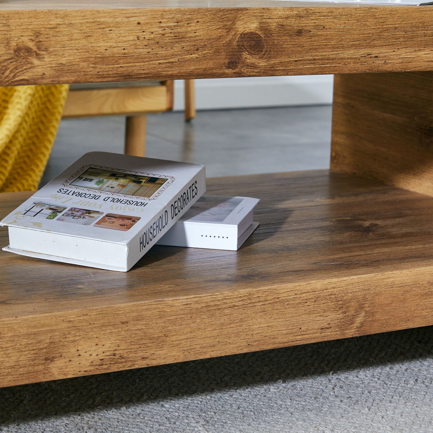 Modern Minimalist Rectangular Coffee Table Measuring Embodies The Simple Charm Of Mid Century Aesthetics, Adding A Touch Of Elegance To Your Living Room - Natural Wood