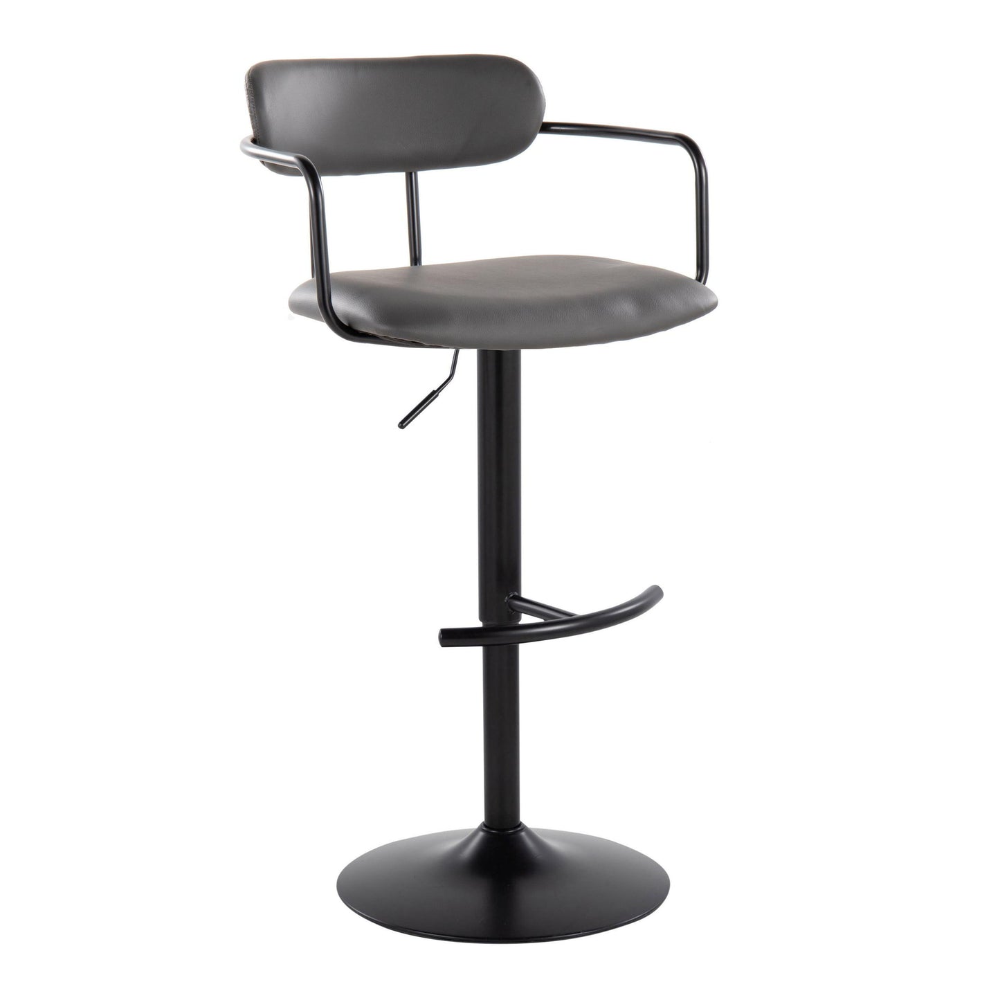 Demi - Contemporary Adjustable Height Barstool With Swivel With Rounded T Footrest (Set of 2) - Black / Gray