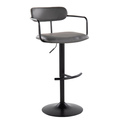 Demi - Contemporary Adjustable Height Barstool With Swivel With Rounded T Footrest (Set of 2) - Black / Gray