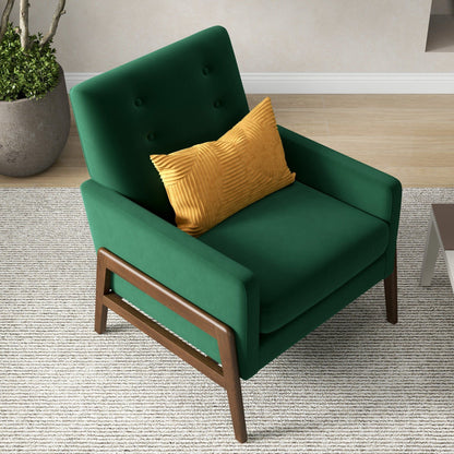 Cole - Solid Wood Lounge Chair - Green Fabric
