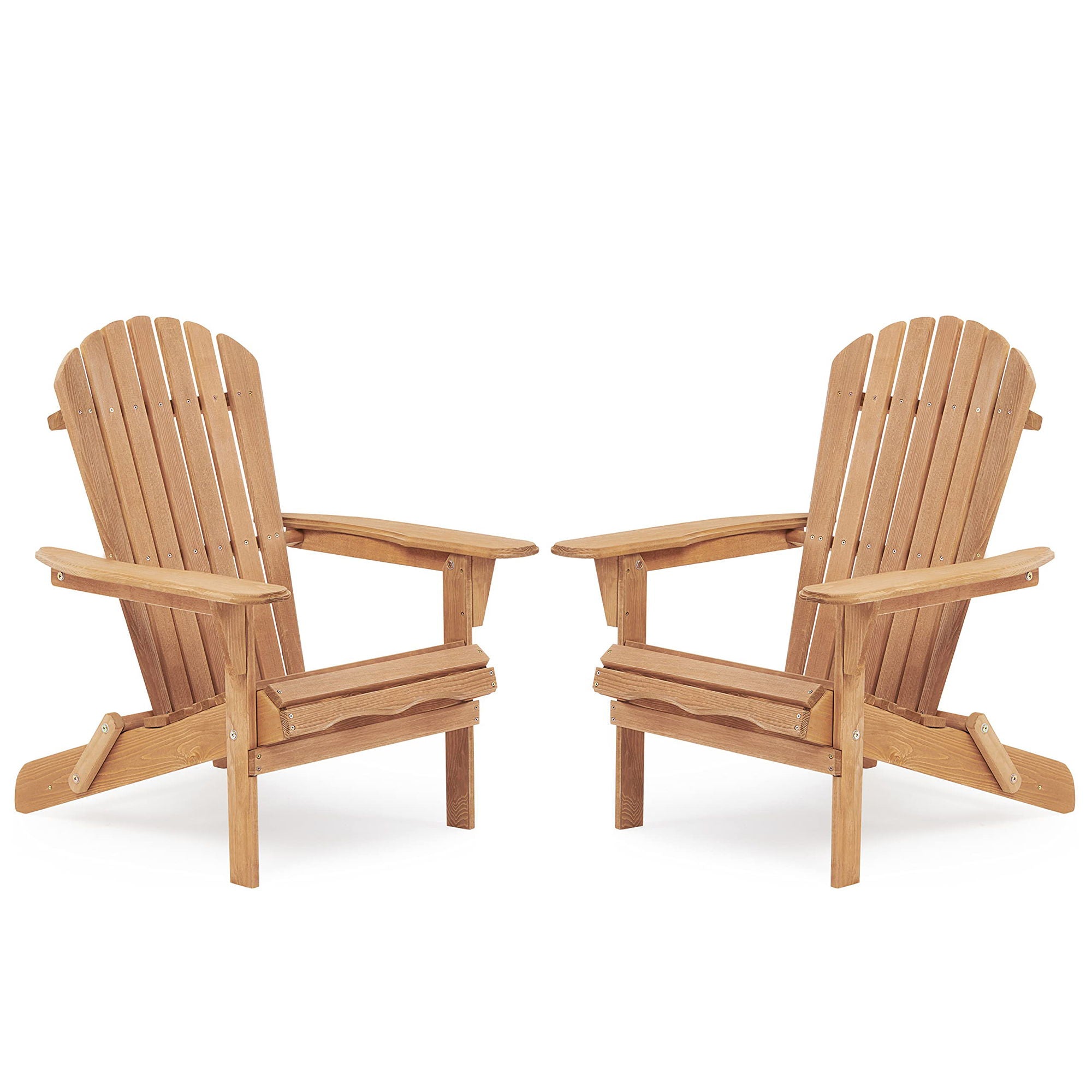 Wooden Outdoor Folding Adirondack Chair (Set of 2) Wood Lounge Patio Chair For Garden, Garden, Lawn, Backyard, Deck, Pool Side, Fire Pit - Light Brown